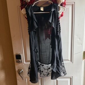 Chic Black Sheer Sleeveless Vest with Lace Hem